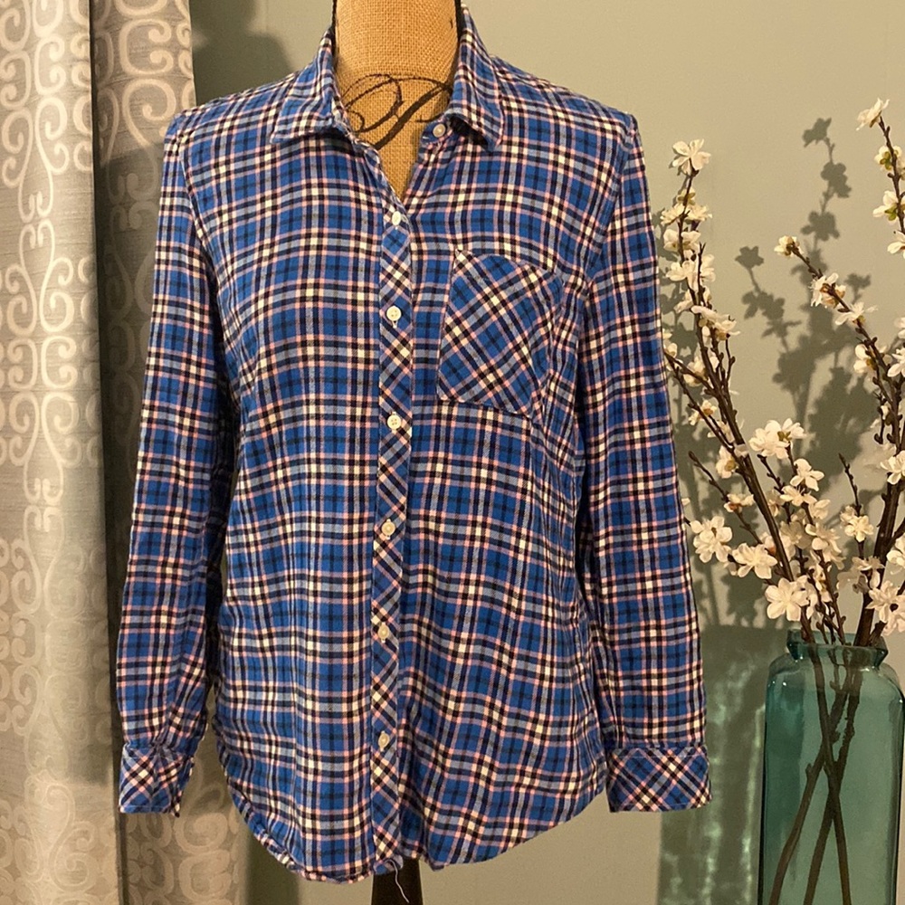 GAP Brushed Flannel Plaid Cotton Button Down Shirt